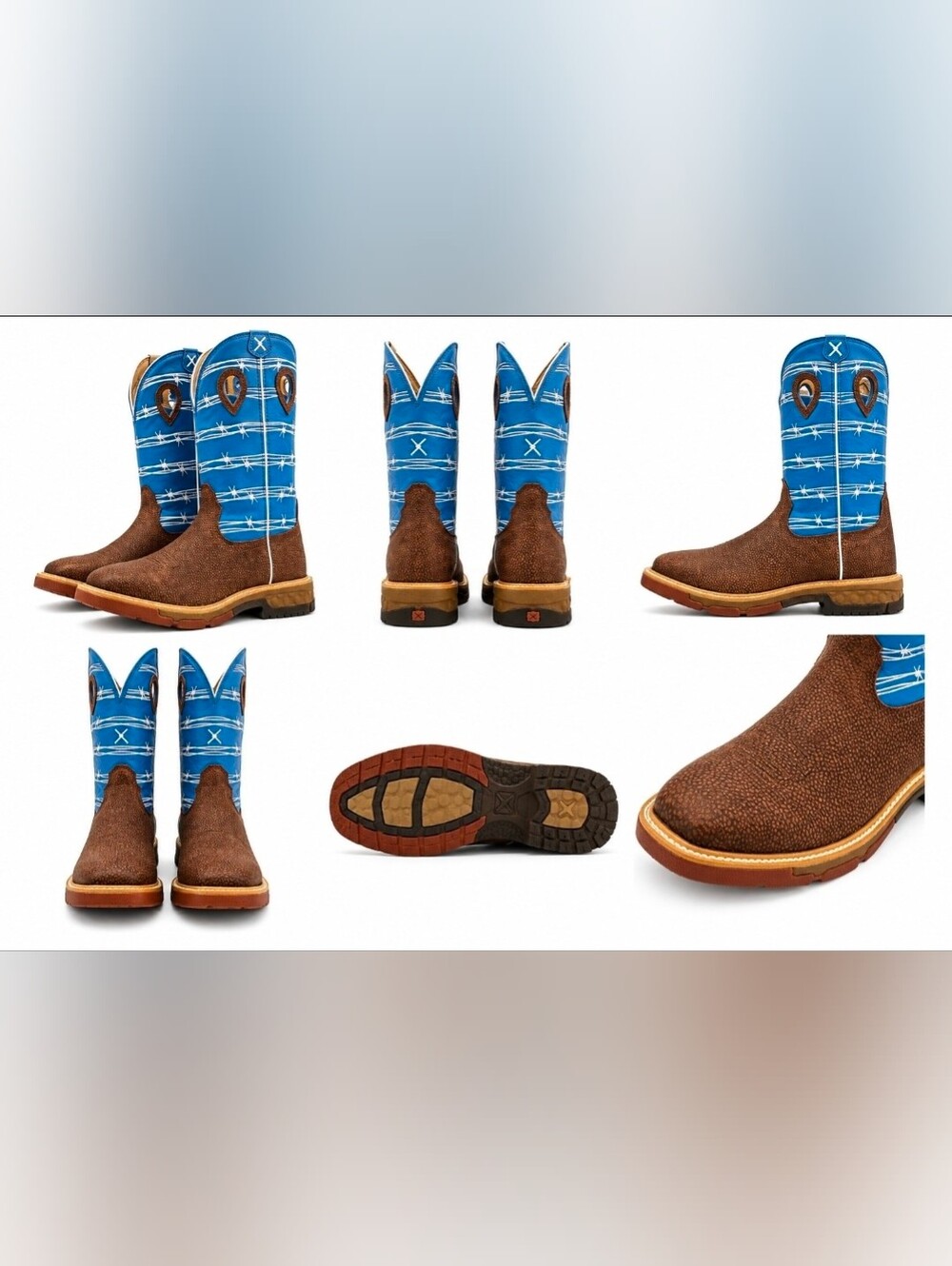 New TWISTED X Male Western Alloy Toe 12in With CellStretch Brown Blue Work Boots